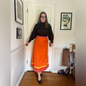 70s Vintage Bright A Line Maxi Skirt